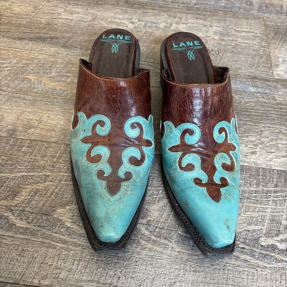 Lane Women's Brown and Turquoise Mules - Picture 2 of 5